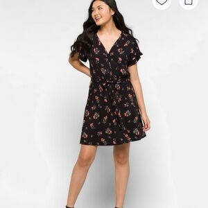 French Grey Black Floral Mini Dress